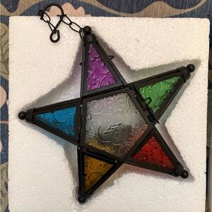 Stained Glass Star Hanging Lantern - Multicolor